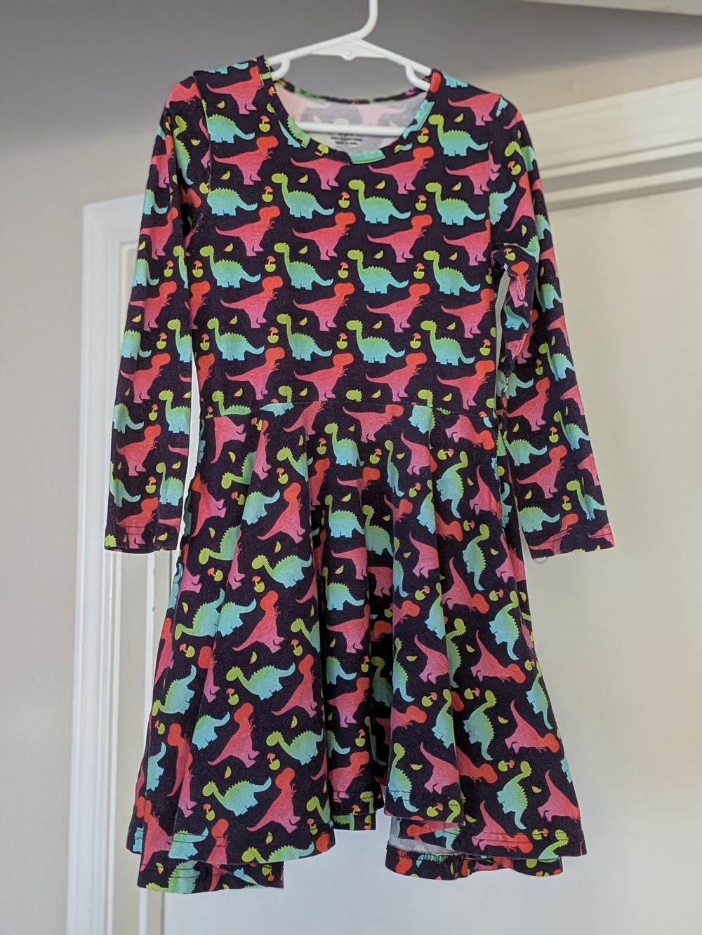 Svaha Colorful Dinosaurs Long Sleeve Kids Twirl Dress